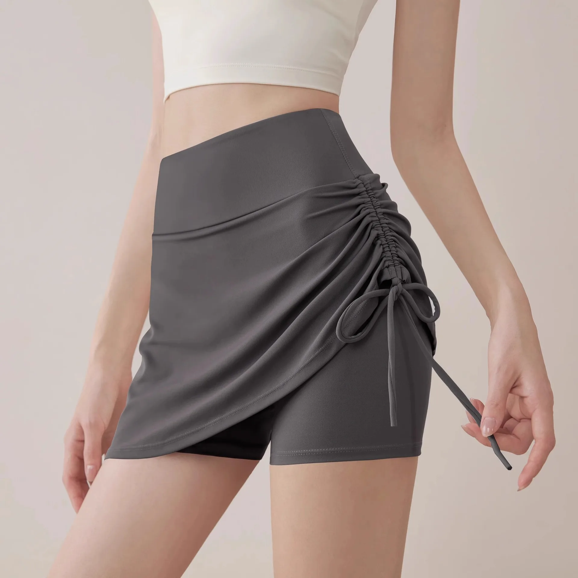 

Style Sports Anti Glare Short Skirt with High Waist and Side Pleats A-line Skirt, Yoga Fitness and Casual Half Skirt for Women