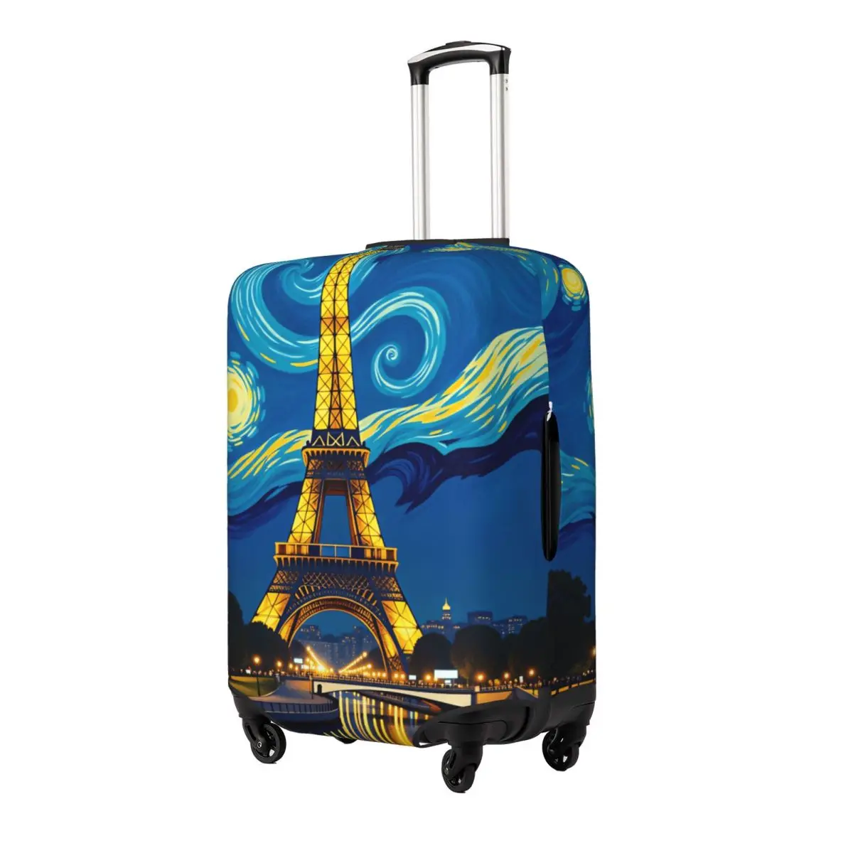 Eiffel Tower Paris Van Gogh Starry Night River Reflection Vertical Art Suitcase Cover Elastic Luggage Case Travel Protector