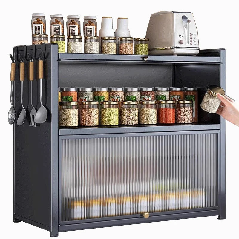 Portable Metal Kitchen Storage Rack with Door-Design for Dish & Beverage Organization Home Hotel Restaurant Countertop Storage