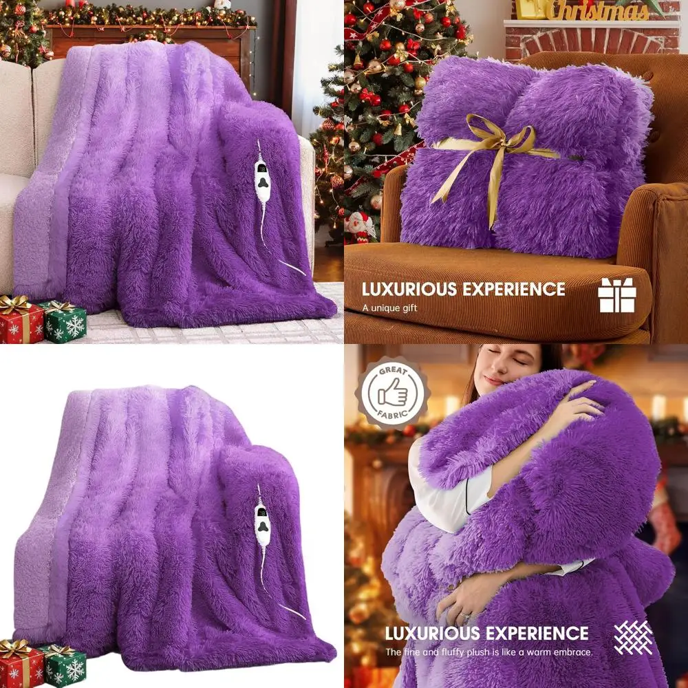 

Электрическое одеяло из шерпа из искусственного меха с 10 нагревами и 5 настройками времени, быстрый нагрев, 50x60, мистический фиолетовый