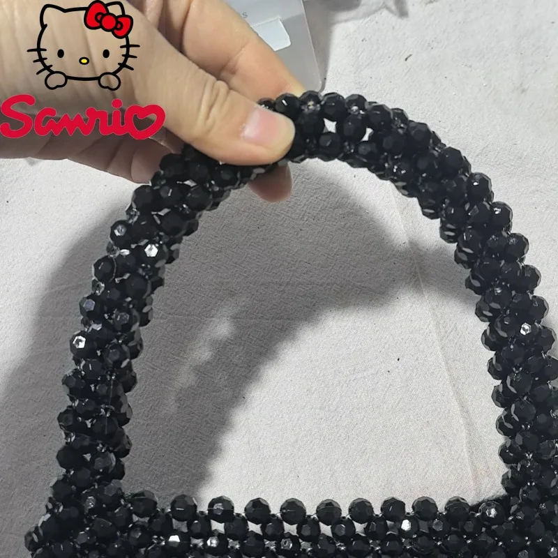   Tas Tangan Wanita Hello Kitty Baru dengan Hiasan Manik-manik, Tas Mini Wanita Tenun Tangan, Tren Mode, Tas Wanita untuk Pesta, Tas Wanita Berkepribadian