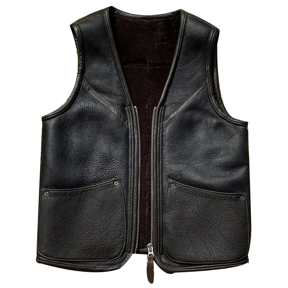 

Vinatge Shearling Fur Lined Man's Vest Coat Winter Vintage Underwear Motorcycle Mens Waistcoat Sheepskin Fur Weskit Vests