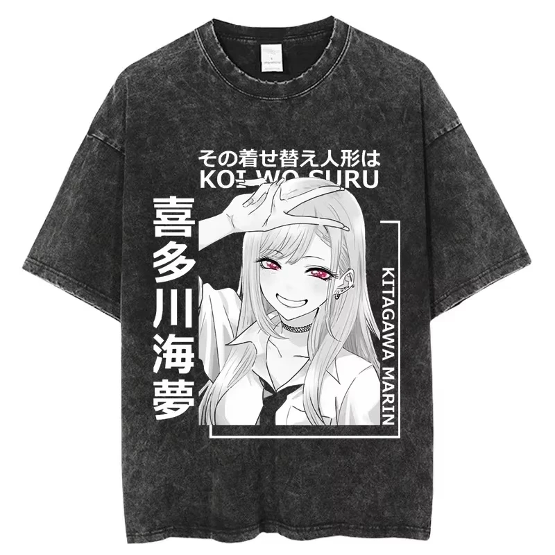 My Dress-Up Darling Anime Lover Washed New Model T-shirt Oversized Unisex Couples Streetwear Trendy personality Clothes Vintage