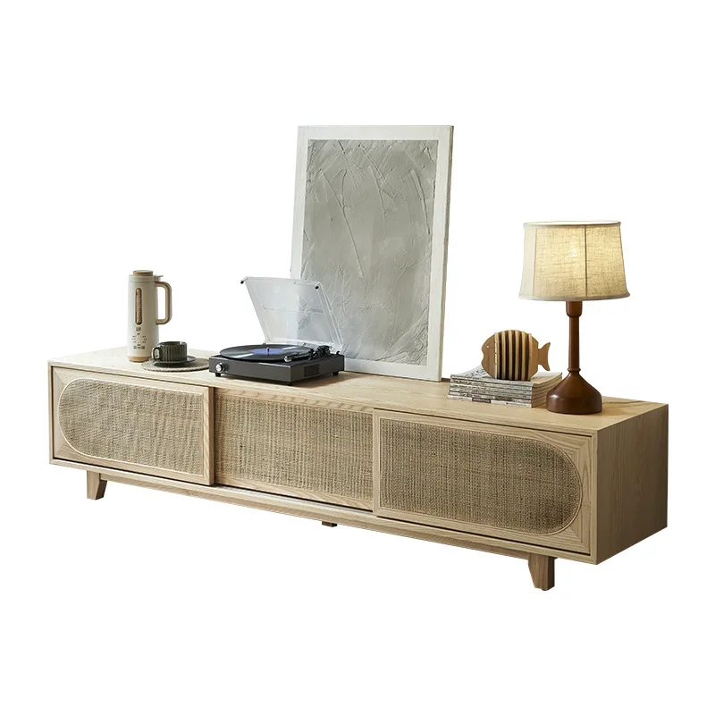 

Simple rattan solid wood TV cabinet, small household audio-visual cabinet creative storage cabinet