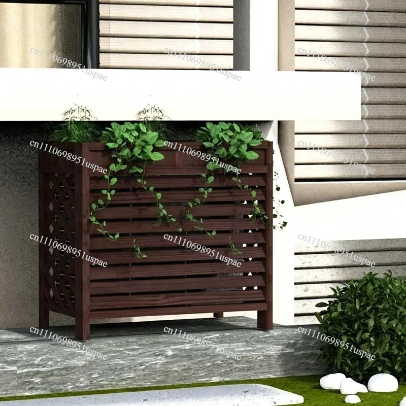 Anti Corrosion Wooden Outdoor Air Conditioning Trellis Cover Solid Wood Host Holder for Balcony Fence Decoration