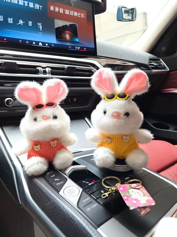 Cute Animal Glasses Rabbit Plush Doll Keychain Pendant Backpack Hangings Ornaments Accessries Gifts