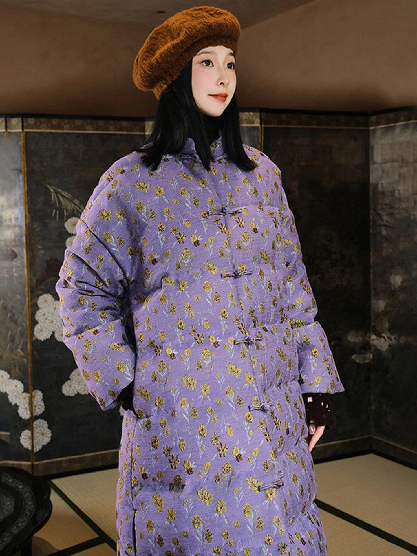 

Новое китайское длинное пуховое пальто из 90% белого пуха с хлопковым принтом, на пуговицах, с завышенной талией, женское, теплое, модное