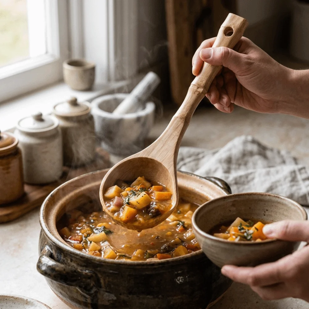 Solid Wood Spoon Bamboos Joint Segmented Smooth Polished Porridge Scoop Wood Grain Texture Practical Cooking Tool Cooking