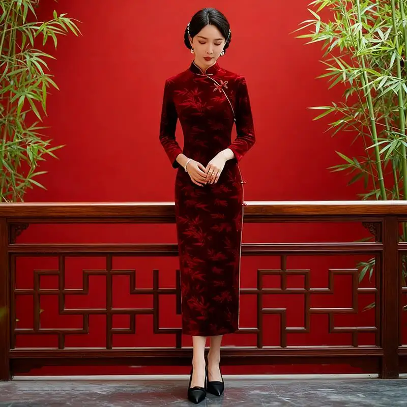 

Autumn Winter Wedding Dr New 2025 Mom's Ceremony Dr Daily Wear Son's Marriage Low Slit Long Sve Floral