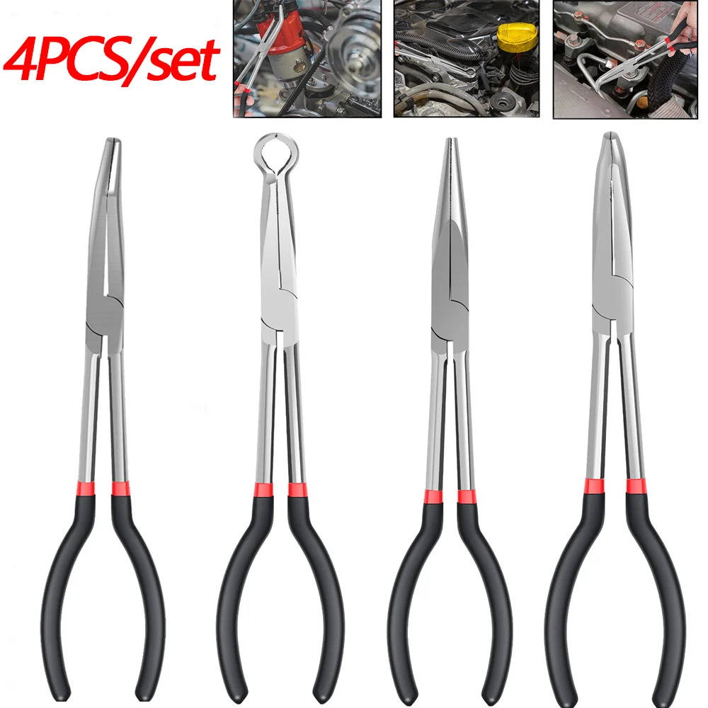 

4 шт., плоскогубцы для снятия свечей зажигания из углеродистой стали, плоскогубцы с длинной ручкой, автомобильные плоскогубцы для отключения электрооборудования, зажим для шланга радиатора