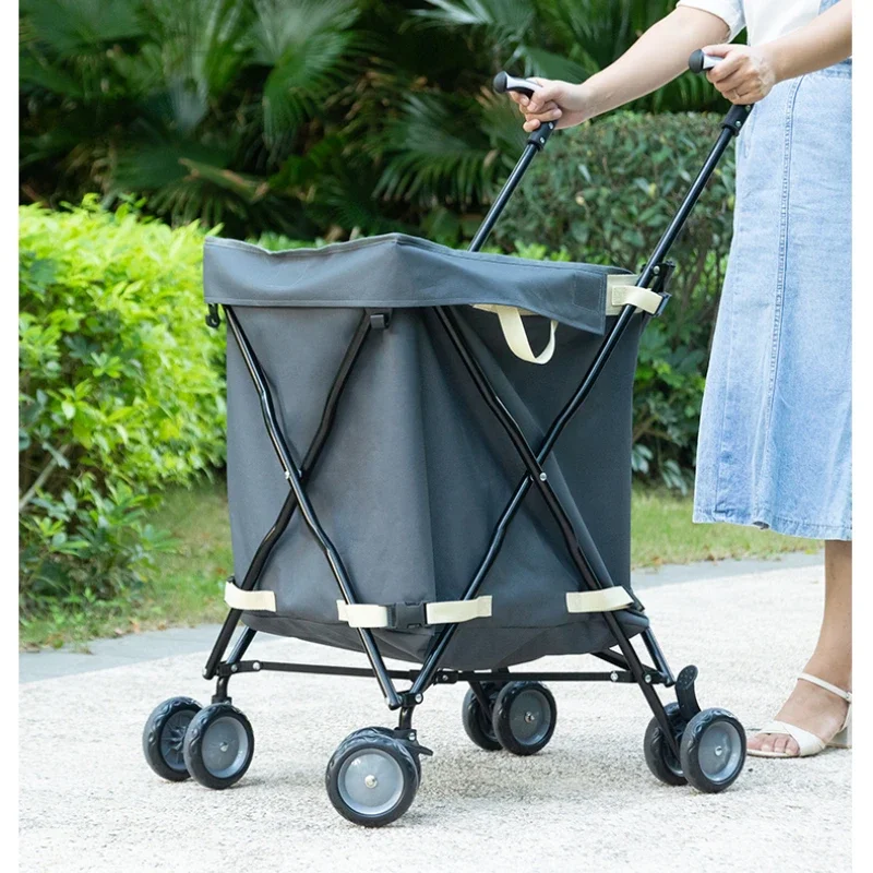 

Multipurpose Folding Trolley with Oxford Bag, Portable Shopping Cart, Sturdy Steel Frame, Utility Grocery Cart