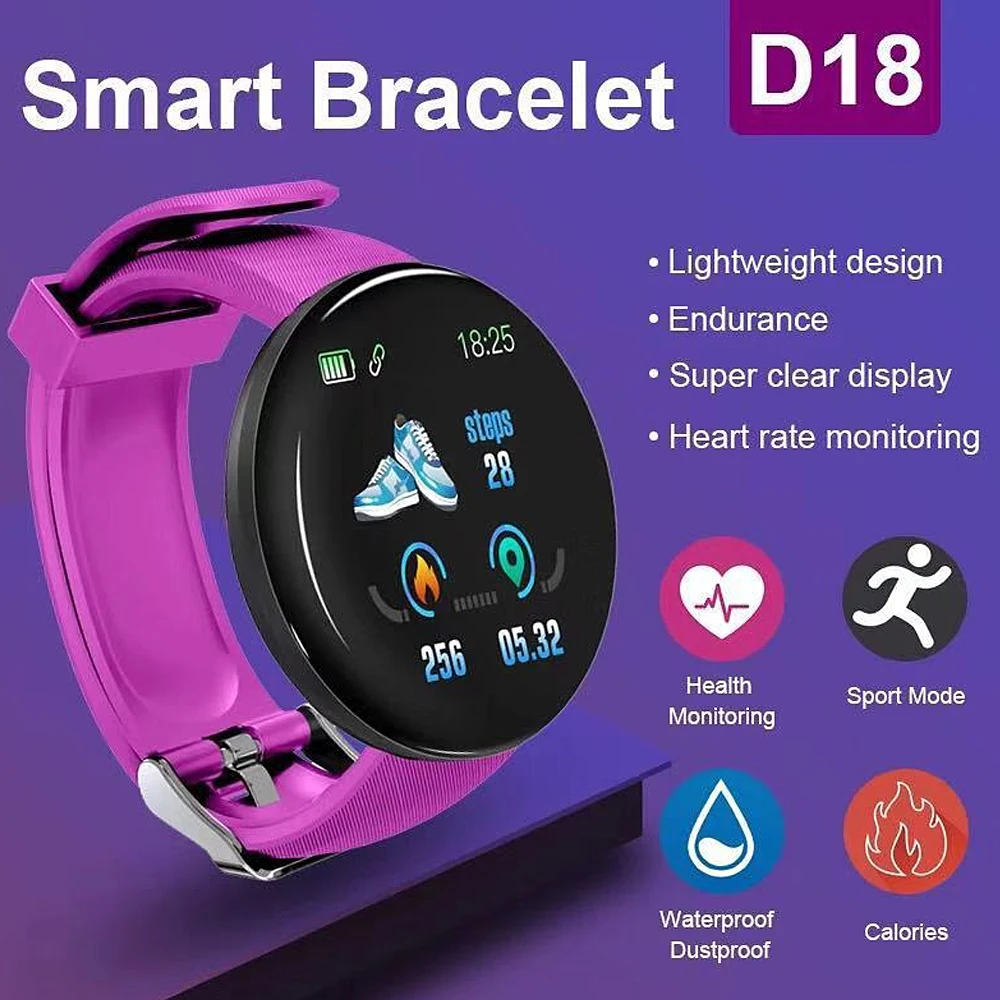 D18 Smart Armband Farbe runden Bildschirm Herzfrequenz Blutdruck Schlaf monitor Gehen Übung Fitness Smart Watch für Frauen Männer