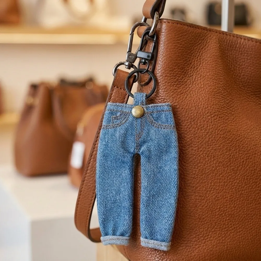 Cute Creative Mini Denim Jeans Pen Holder Skirt Denim Blue Keychain Lightweight Bag Charm Stationery Pouch Student