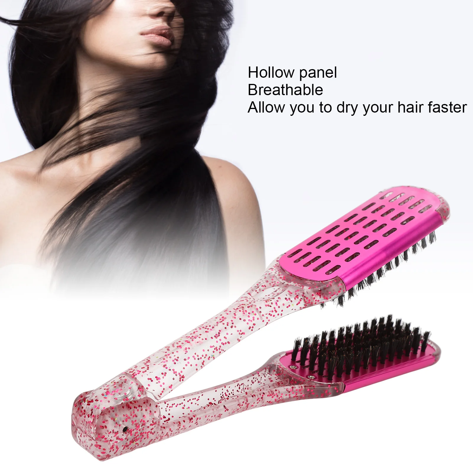 Haar glättung schiene Kamm weiches Haar doppelseitige Haar glätter Klemme Bürste Styling-Tool Rose rot Haar glätter Kamm