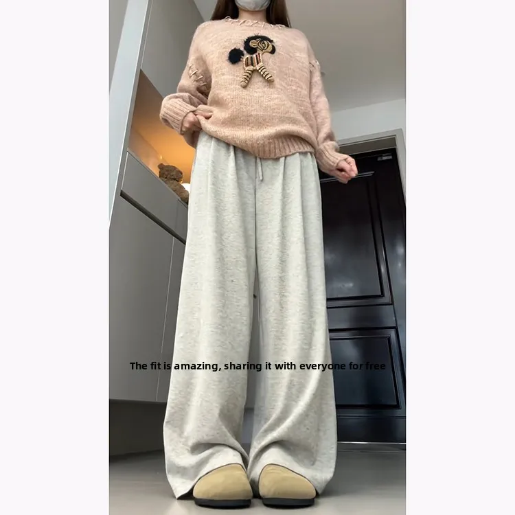 Coréen Sle doux pantalons décontractés femmes automne hiver nouveau pendentif mince tricoté riz nouilles pantalon taille haute jambe droite