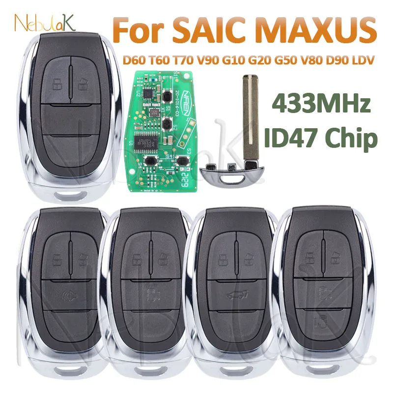 Car Remote Smart Key Fob 433Mhz ID47 Chip for SAIC MAXUS LDV G10 D90 G50 D60 T60 T70 V90 G20 V80 Auto Intelligent Fob Keyless