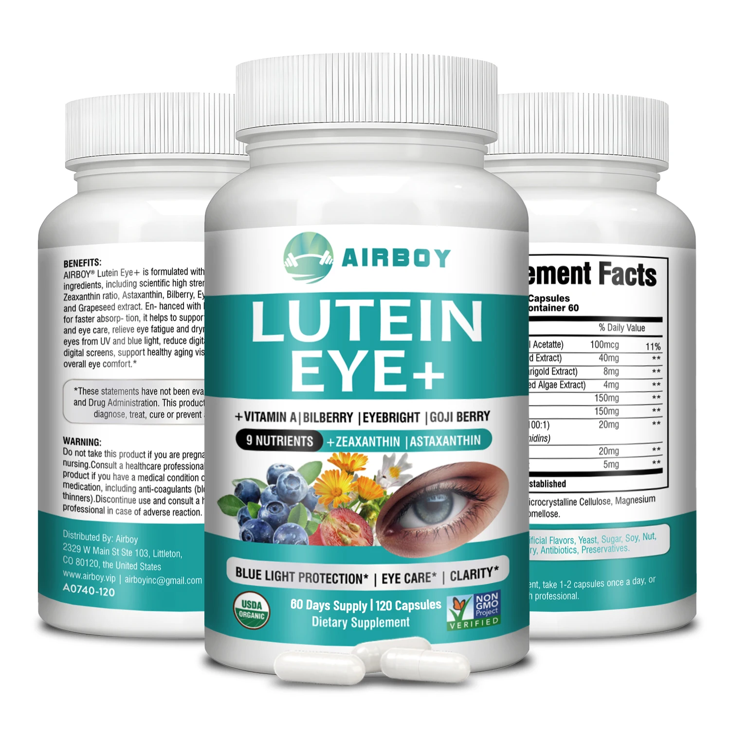 

Lutein Capsules - with Bilberry Extract and Zeaxanthin - for Eye Health, Relieving Eye Fatigue, Enhancing Visual Function