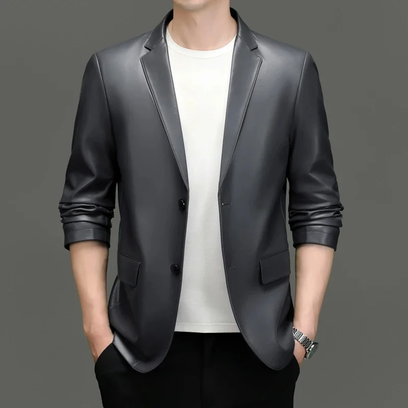 Jacket Suit Men's Autumn New Leather Coat Soft Korean Slim Fit Business Small Fashion Casual