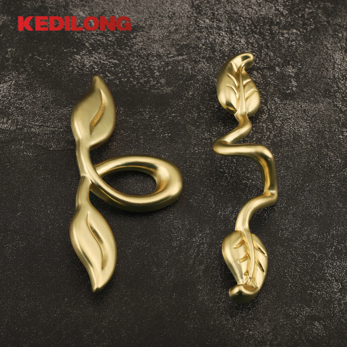 KEDLO Furniture Hardware American Modern Style Gold Leaf Handle Zinc Alloy Kitchen Cabinet Bronze Drawer Handle Cabinet Handle