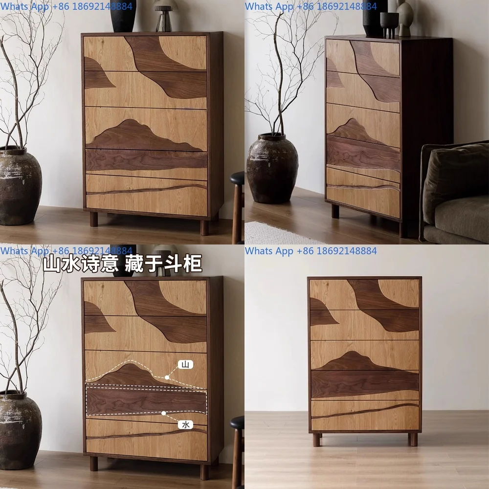 

Solid Wood Walnut Five Drawer Cabinet for Living Room Hallway Bedroom Storage