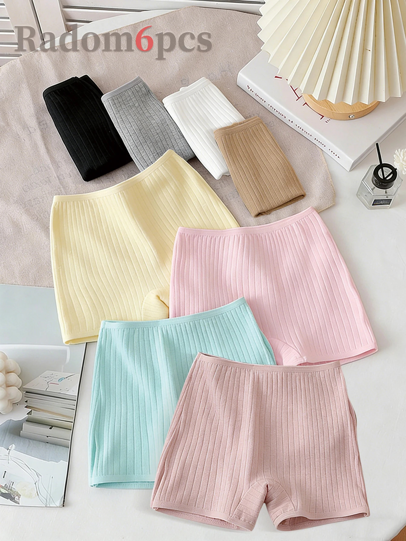 Random Selection of 6 Pieces of Girls' Ribbed Basic Cotton Leggings That Can Be Worn Inside or Outside, Suitable for Little Girls Aged 4-7