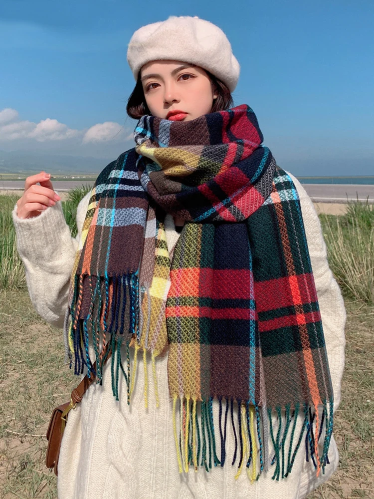 

New Imitation Cashmere Women Scarf Winter Rainbow Plaid Color Matching Scarve Pashmina Foulard Bufanda Wrap Shawls Echarpe Hiver