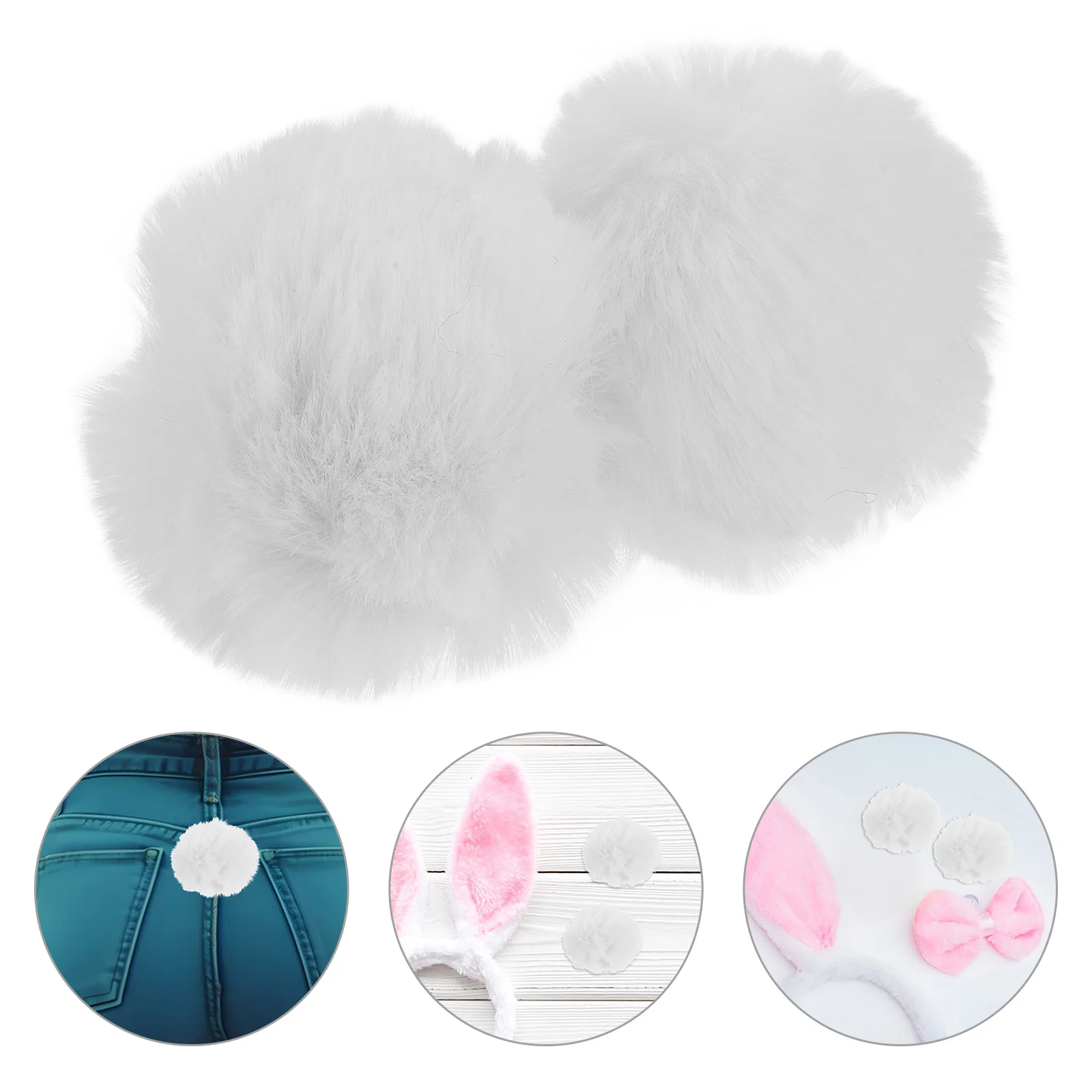 

2 Pcs Rabbit Tail Plush Ball Black Bunny Costume Props Ears Headband Brown Blue Adult Sheep Child