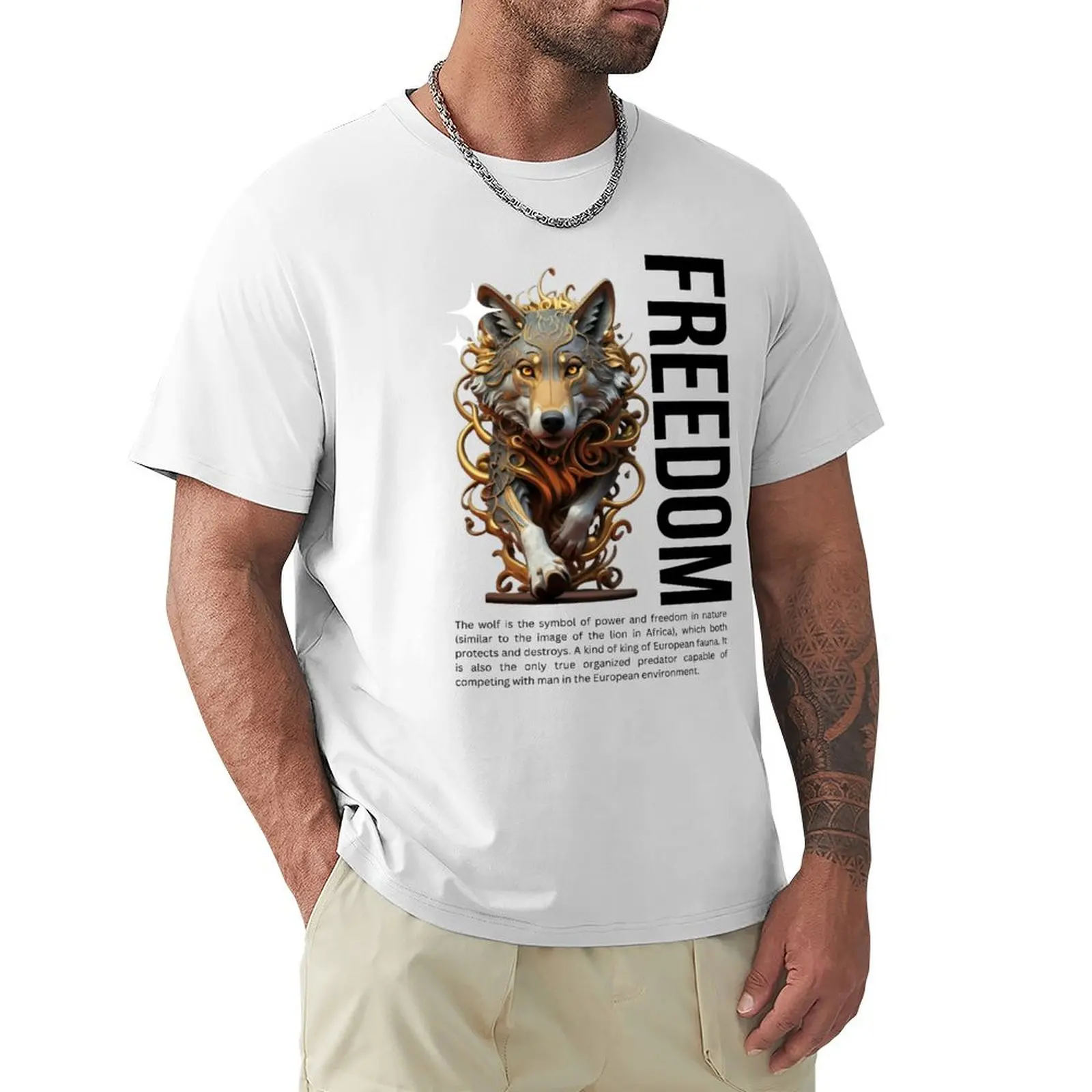 The Wolf and Liberty-white T-shirt graphics animal prinfor boys oversizeds Blouse mens t shirts casual stylish