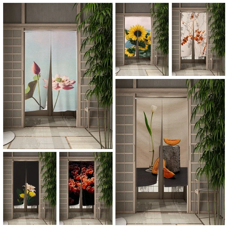 Real Flowers Door Curtain 3D Print Pattern Partition Curtain Kitchen Entrance Hanging Half-Curtain Modern Room Decor Art Curtain