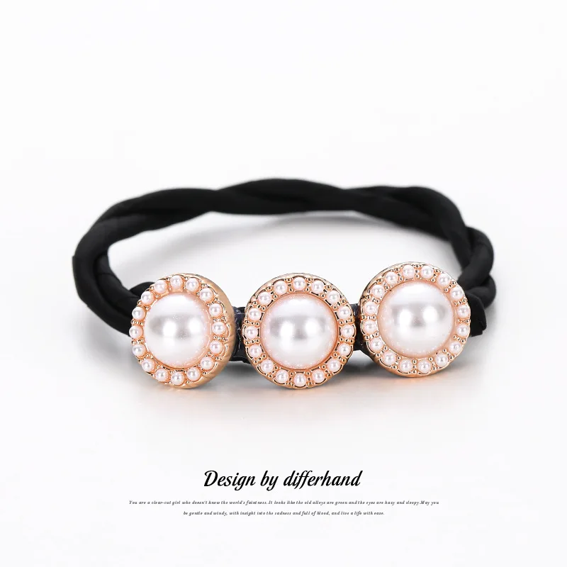 Fashion Pearl Flower Scrunchies Retro Donut Hair Styling Tool for Women Girls Ponytail Bun Hairbands Elastic Headwear Headband