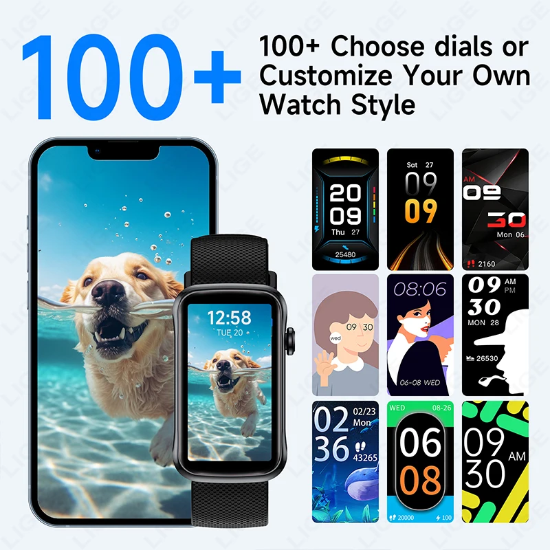 LIGE Square Smartwatch 여성 1.47 "HD 스크린 심박수 모니터링 방수 블루투스 통화 스마트 시계 여성용 Android iOS