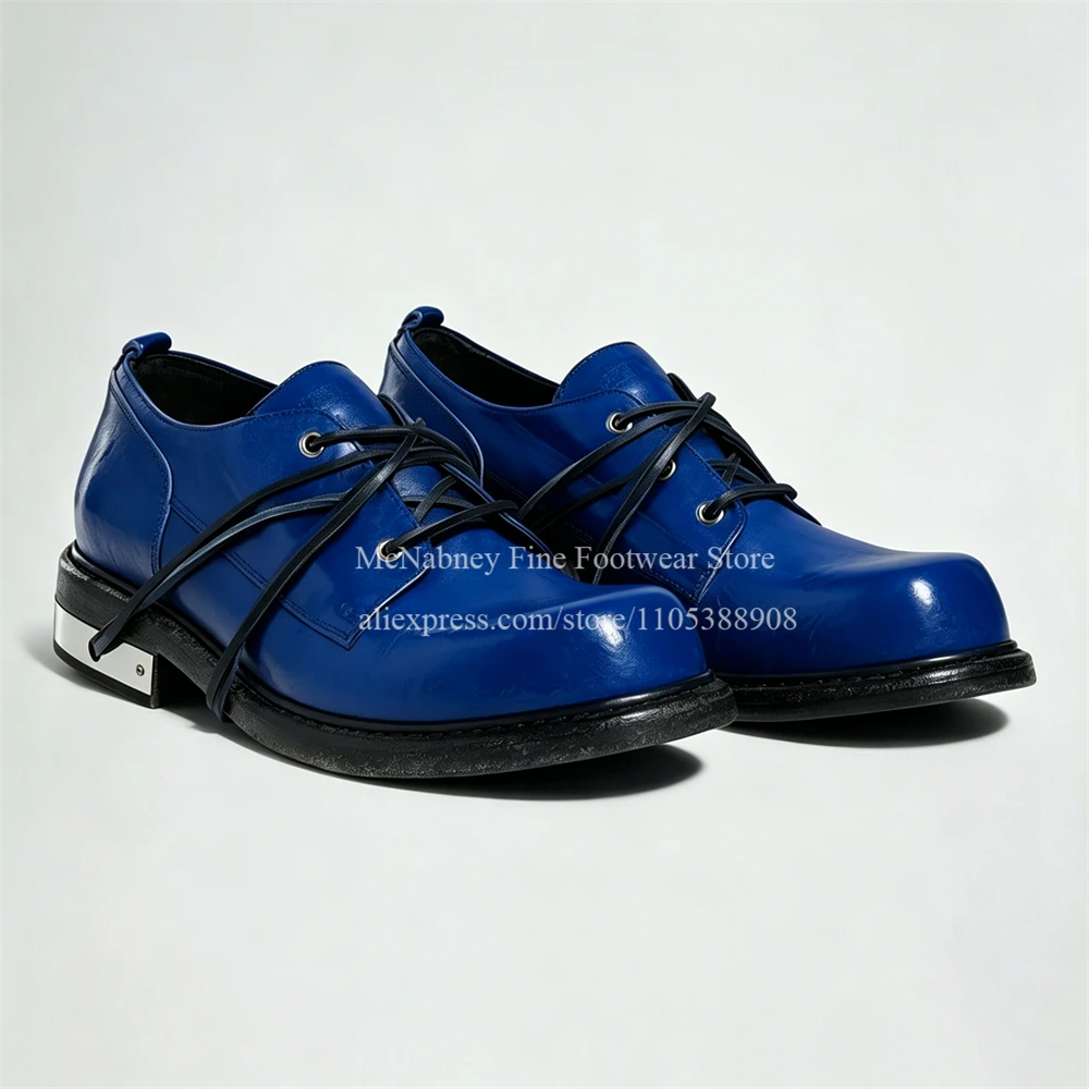 

Leather Cross Strap Metallic Heel Plate Derby Shoes Men Rount Toe Lace up Chunky Sole Fashion Daily Casual Dress Shoes Plus Size