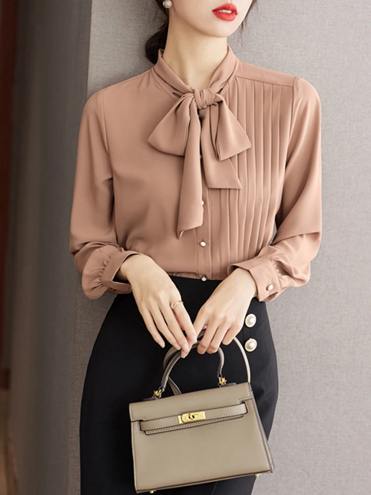 French Style Ribbon Shirt for Women Autumn New Elegant Office Lady Shirt Design Sense Niche Temperament Tops