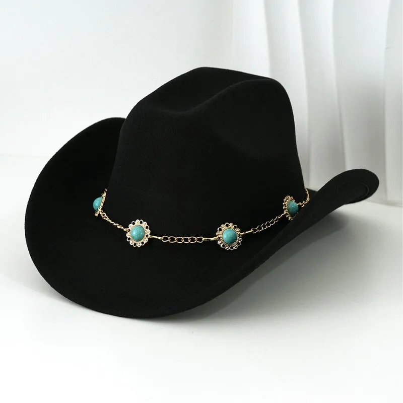 High-end metal bohemian turquoise hat chain accessory, suitable for top , cowboy hats, fashionable and versatile