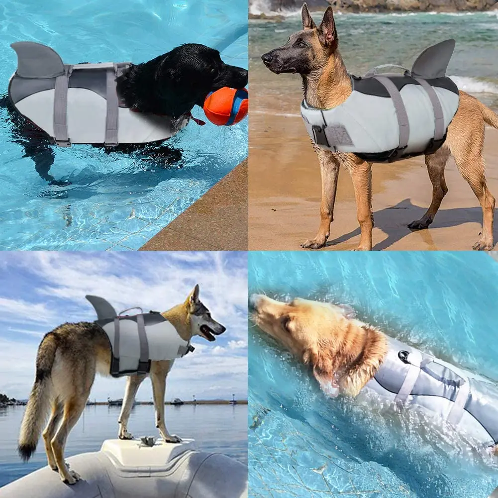 Pet Safety Life Jacket Anti-crack Dog Life Jacket Shark Vest with Rescue Handle Safety Swimsuit