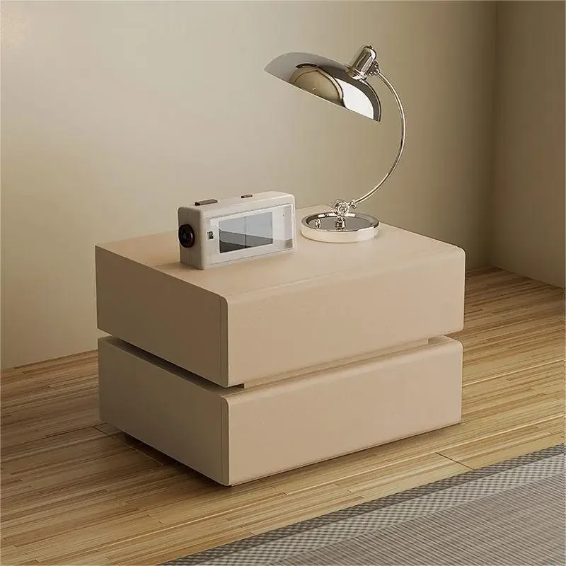 Large size super atmosphere, cream wind, microfiber leather solid wood bedside table, solid color bedside table