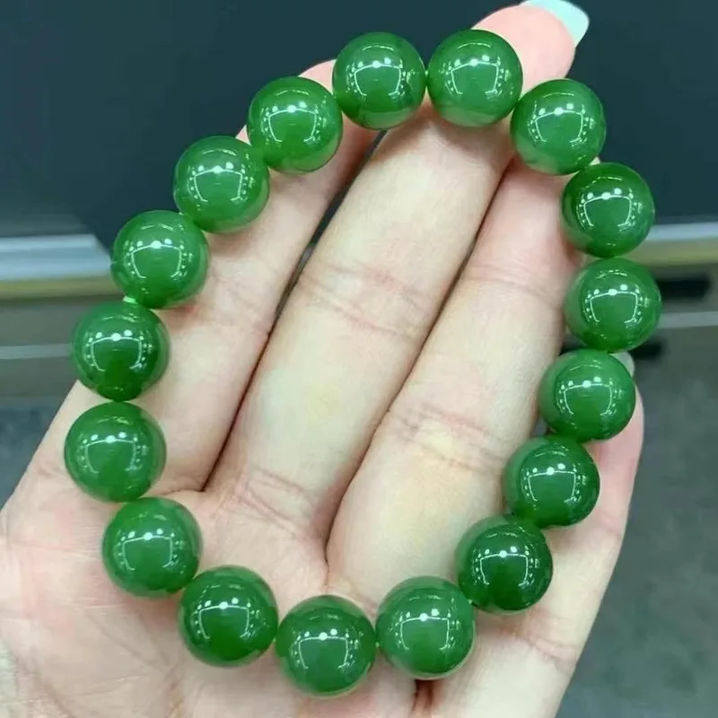 Natural Jadeite Bracelet, Green Color, Fine Texture, No Black Spots