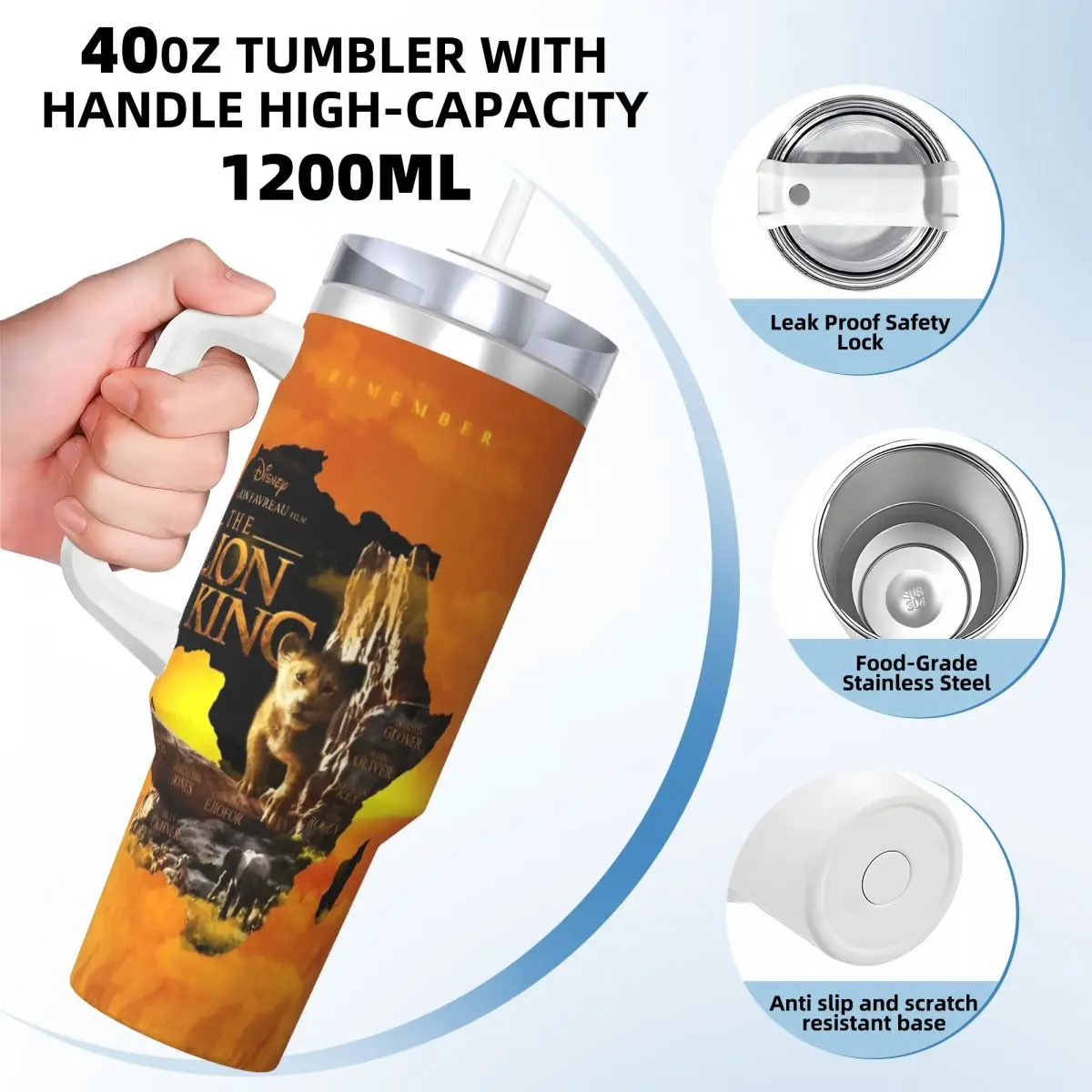 Stainless Steel Tumbler Mufasa The Lion King Coffee Mug Leakproof Cold and Hot Car Mugs Driving Printed Water Bottle