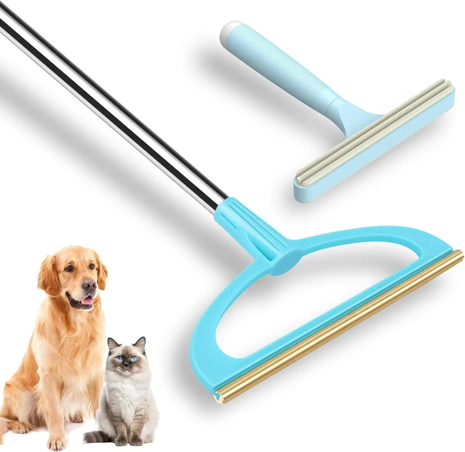 

56" Adjustable Pet Hair Rake for Carpet, Reusable Cat Dog Hair Remover Broom for Rugs Mats Couch