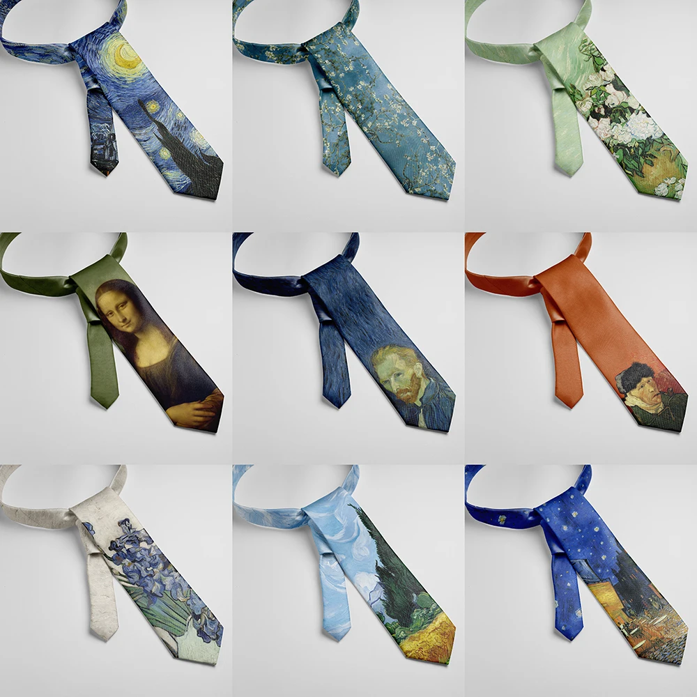 Retro Art Oil Painting Tie Van Gogh Portrait Mona Lisa Casual Business Neckties Men Women Party Wedding Shirt Suit Accessories