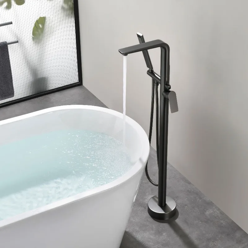 

Full Copper Hot Cold Freestanding Bathtub Faucet with Shower Set Floor Mounted
