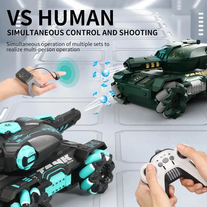 2.4G RC Tank 4WD Remote Control Car Tank Water Bomb Shooting Tank Gesture Sensing Electric Armored Boy Toys For Kids Gifts