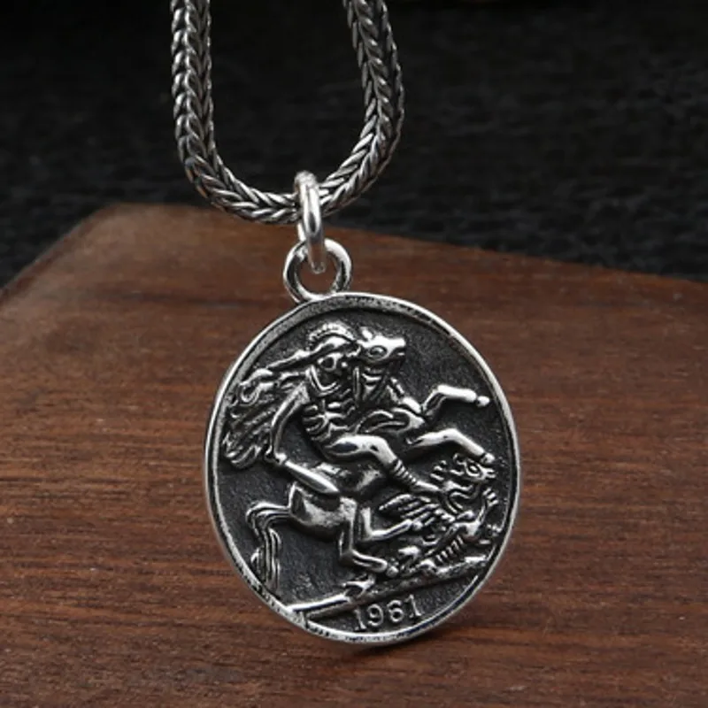 BOCAI NEW S925 Silver Jewelry Vintage Elizabethan Portrait Round Pendant for Men and Women image 3