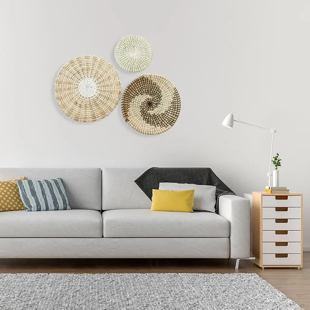

Round Fabric Wall Basket Decoration Wall Hanging Basket Decoration Natural Ornaments for Living