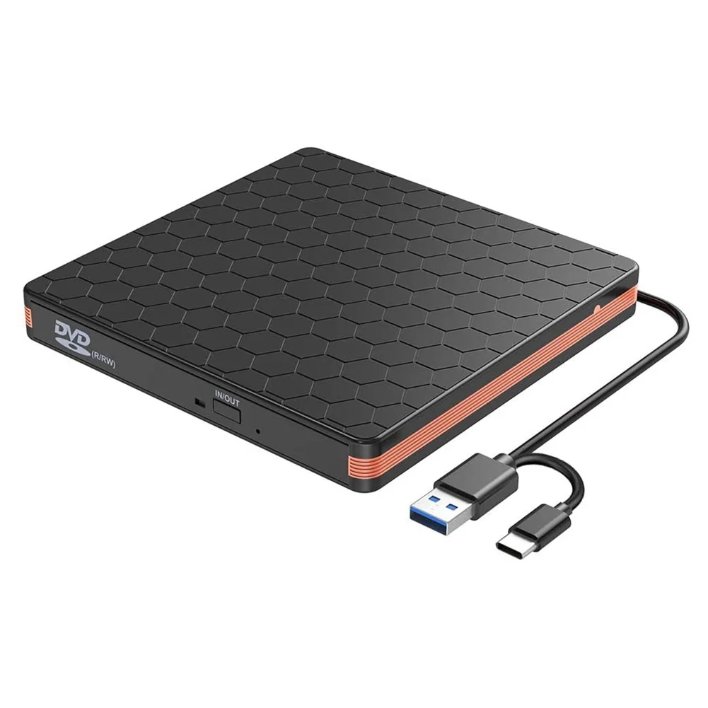 

External DVD CD Drive, CD Burner with USB 3.0 and Type C Interface, High Speed Data Transfer Player for PC Laptop