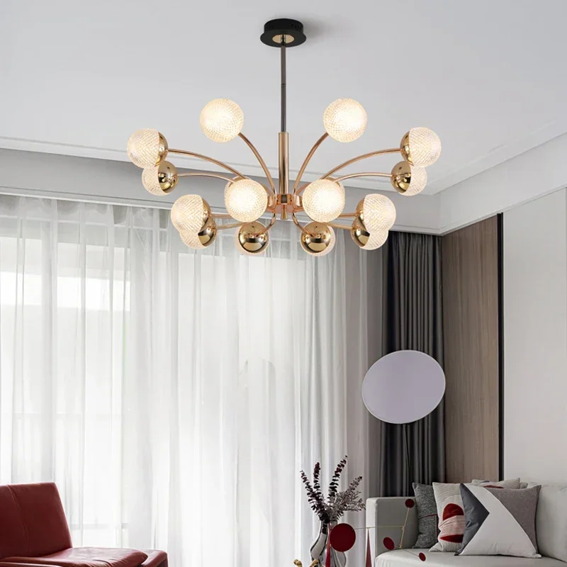 LED Light Luxury Living Room Chandelier Glass Ball Gold Modern Ceiling Light Dining Room Luxury Decorative Branch Chandelier