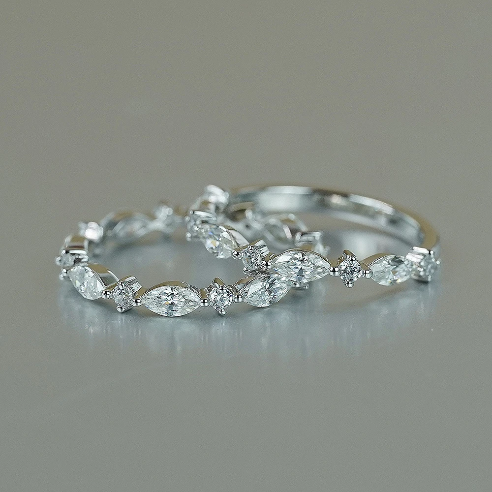 Round Marquise Cut Moissanite Diamond Wedding Rings Half/Full Eternity Band 925 Sterling Silver Stackable Ring for Women Bridal