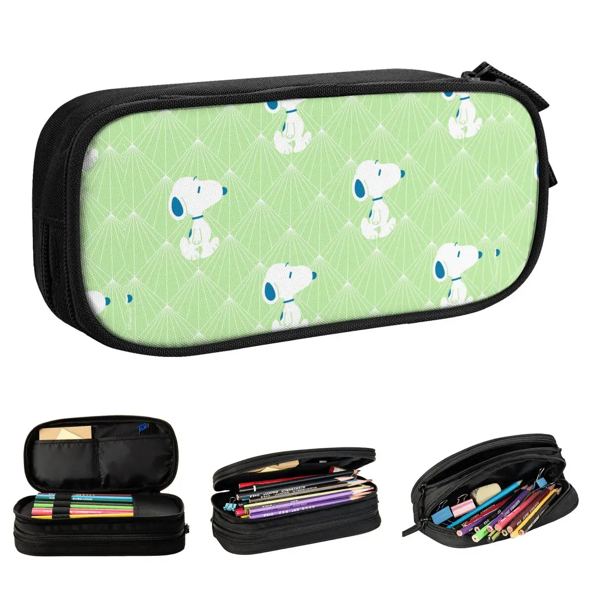 Snoopy Green Deco Dreams Pattern Pencil Cases Fun Pen Holder Bag Kids Big Capacity Students School Gift Pencilcases