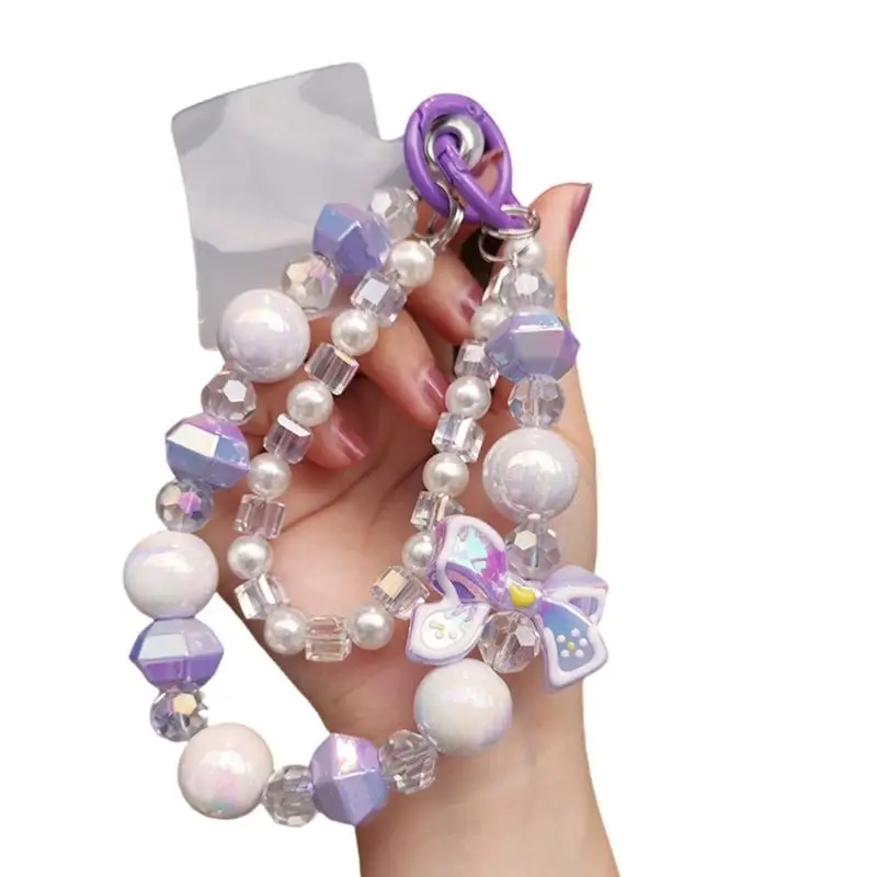 A52E Kristall Harz Perle Telefon Lanyard Mit Bowknot Charme Multifunktionale Armband Telefon Kette Für Smartphones Schlüssel – Detail 4
