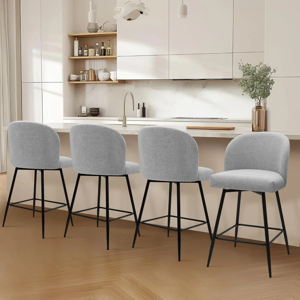 

Counter Height Bar Stools Set of 4, 360° Swivel Upholstered Barstools with Backs and Metal Legs, 26" H Seat Height